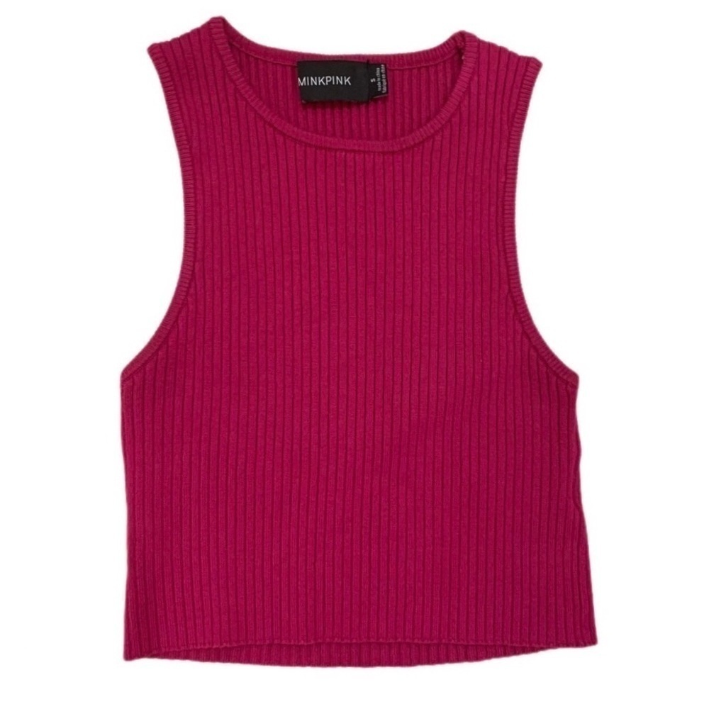 MINKPINK Fuschia Fitted Knit Cropped Tank - Picture 2 of 6